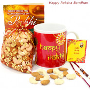 Potli Mug - Cashew Almond Potli, Happy Rakhi Personalized Mug with 2 Rakhi and Roli-Chawal