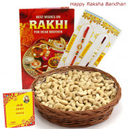 Kaju Basket - Cashewnuts Basket  with 2 Rakhi and Roli-Chawal