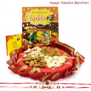 Dryfruit Feast - Assorted Dry Fruits, Decorative Thali with 2 Rakhi and Roli-Chawal