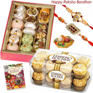 Golden Mix - Kaju Mix, Ferrero Rocher 16 pcs with 2 Rakhi and Roli-Chawal