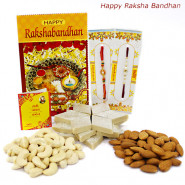 Kalti Combo - Kaju Katli, Almonds 100, Cashews 100 gms with 2 Rakhi and Roli-Chawal