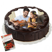 1 Kg Round Shaped Chocolate Photo Cake & Card