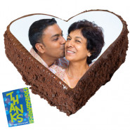 1 Kg Heart Shaped Chocolate Truffle Photo Cake & Card
