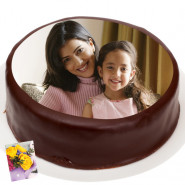 2 Kg Round Shaped Chocolate Photo Cake & Card