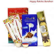 Everyone's Favourite - Lindt Classic Milk Chocolate 100 gms, Ferrero Rocher 4 Pcs with 2 Rakhi and Roli-Chawal