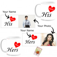 Personalized His and Hers Couple Mugs & Card