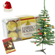 Xmas Delight - Ferrero Rocher 16 pcs, Christmas Tree with Santa Cap and Greeting Card