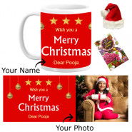 Xmas Blessings - Wish You a Merry Christmas Mug with Santa Cap and Greeting Card