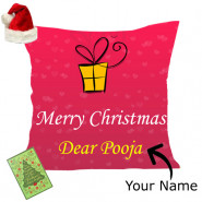 Christmas Cheer - Merry Christmas Cushion with Santa Cap and Greeting Card