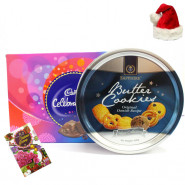 Christmas Sweet Greetings - Cadbury Celebrations, Danish Butter Cookies with Santa Cap and Greeting Card