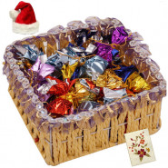Xmas Choco Delight - Handmade Chocolates in Basket with Santa Cap and Greeting Card