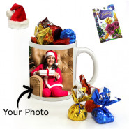 Christmas Mug Delight - Wish You a Merry Christmas Mug, Handmade Chocolates with Santa Cap and Greeting Card