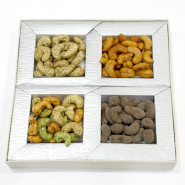 Four Flavor Assorted Cashew in Fancy Box (Roasted Cashew, Roasted Mix Cashew, Fried Red-Chilly Cashew, Chocolate Cashew) and Card