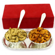 Roasted Black-Pepper & Fried Red-Chilly Cashew in Silver Plated Bowl Set and Card
