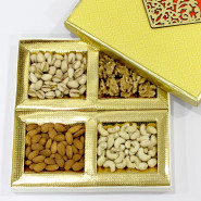 Assorted Dryfruits in Decorative Box (4 Items - Cashew, Almond, Pista, Walnuts) and Card
