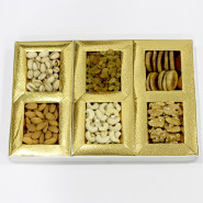 Assorted Dryfruits in Decorative Box (6 Items - Cashew, Almond, Pista, Raisin, Anjeer, Walnuts) and Card