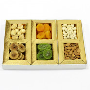 Assorted Dryfruits in Fancy Box (6 Items - Almond, Cashew, Anjeer, Dried Kiwi, Jaldaru, Apricots) and Card