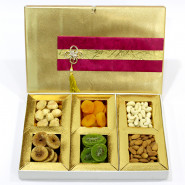 Assorted Dryfruits in Fancy Box (6 Items - Almond, Cashew, Anjeer, Dried Kiwi, Jaldaru, Apricots) and Card