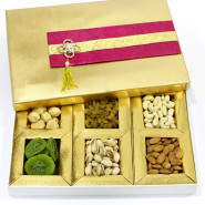 Assorted Dryfruits in Decorative Box (6 Items - Cashew, Almond, Pista, Raisin, Dried Kiwi, Jaldaru) and Card