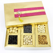 Assorted Dryfruits in Decorative Box (6 Items - Cashew, Almond, Pista, Black Raisin, Blueberry, Jaldaru) and Card