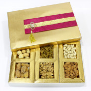 Assorted Dryfruits in Decorative Box (6 Items - Almond, Cashew, Raisin, Walnuts, Kharik, Jaldaru) and Card