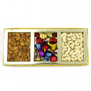 Assorted Dryfruits in Fancy Box (3 Items - Almond, Cashew, Handmade Chocolate) and Card