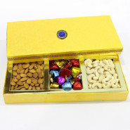 Assorted Dryfruits in Fancy Box (3 Items - Almond, Cashew, Handmade Chocolate) and Card