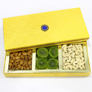 Assorted Dryfruits in Fancy Box (3 Items - Almond, Cashew, Dried Kiwi) and Card