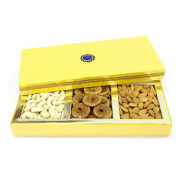 Assorted Dryfruits in Decorative Box (3 Items - Cashew, Almond, Anjeer) and Card