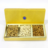 Assorted Dryfruits in Decorative Box (3 Items - Almond, Cashew, Walnuts) and Card