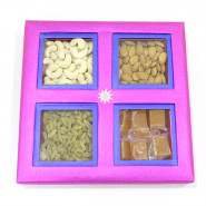 Assorted Dryfruits in Decorative Box (4 Items - Almond, Cashew, Raisin, Aam Papad) and Card