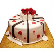 Red Heart & Ribbons Fondant Cake 2 Kg and Card