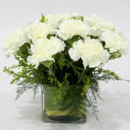 Magical Mix - 15 White Carnations Vase and Card