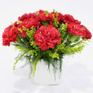 Stunning Vase - 15 Red Carnations Vase and Card