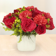 Pure Vase - 8 Red Carnation, 7 Red Roses Vase and Card