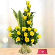 Yellow in Basket - 20 Yellow Roses in Basket and Card
