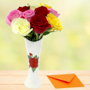 Simply Perfect - 12 Mix Roses in Vase and Card