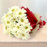 Blissful Bunch - 15 White Gerberas Bunch and Card