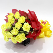 Elegant Magic - 15 Yellow Carnations Bunch and Card