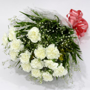 Passionate Moments - 20 White Carnations Bunch and Card