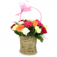 Mixed Expressions - 10 Mix Carnations, 8 Mix Roses in Basket and Card