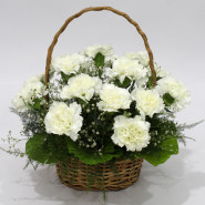 Ultimate Basket - 15 White Carnations Basket and Card