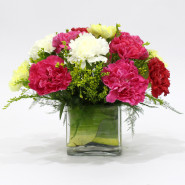 Beautiful Mix - 10 Mix Carnations Vase and Card