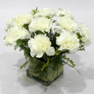 Divine Arrangement - 10 White Carnations Vase and Card