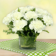 Magical Mix - 15 White Carnations Vase and Card