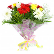 Exotica Bunch - 10 Mix Gerberas, 5 Mix Roses in Bunch and Card