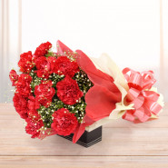 Pure Beauty - 15 Red Carnations Bunch and Card