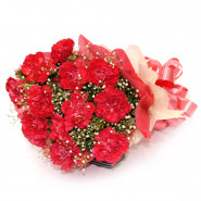 Vibrant Bouquet - 20 Red Carnations Bunch and Card