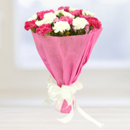 Vibrant Bouquet - 10 Pink & White Carnations Bouquet and Card