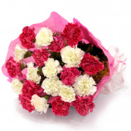 Elegant Bouquet - 20 Pink & White Carnations Bouquet and Card